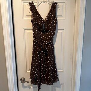 White House Black Market: Brown and White Polka Dot Dress. Size: US10